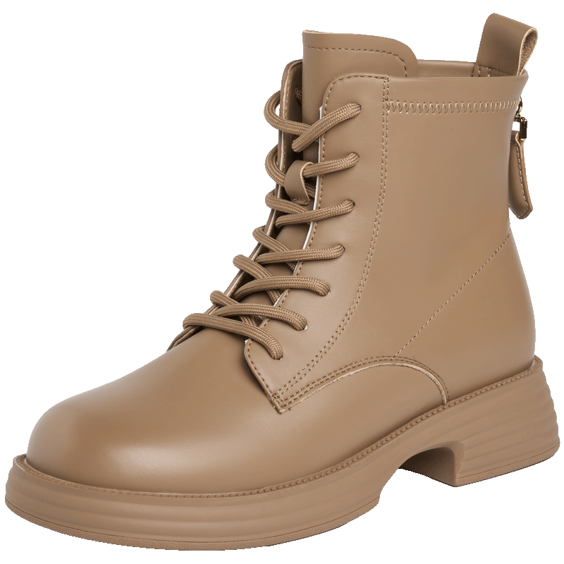 卓詩尼馬丁靴女冬季百搭學(xué)院風(fēng)休閑靴平底中跟短筒系帶女靴 棕色 38