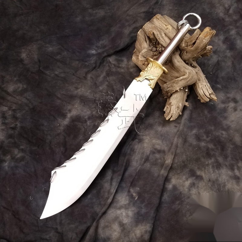 真刀不锈钢九环大刀 朴刀硬刀短柄大刀双手带刀武术表演用刀未开刃 6