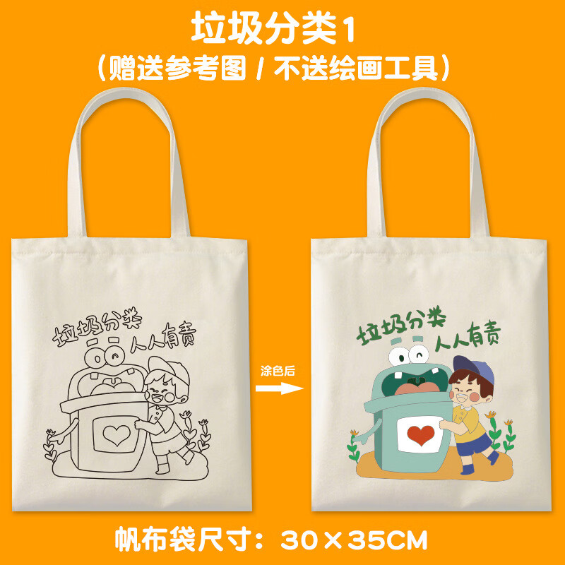 环保手提袋儿童绘画涂鸦涂色美术创意手工材料包 垃圾分类1【30*35】
