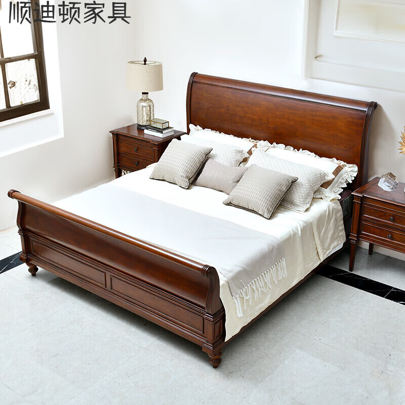 顺迪顿床中古风美式复古实木法式婚床樱桃木雪橇床1.8米主卧室双人床 单床（1.8米） 1800mm*2000mm 框架结构
