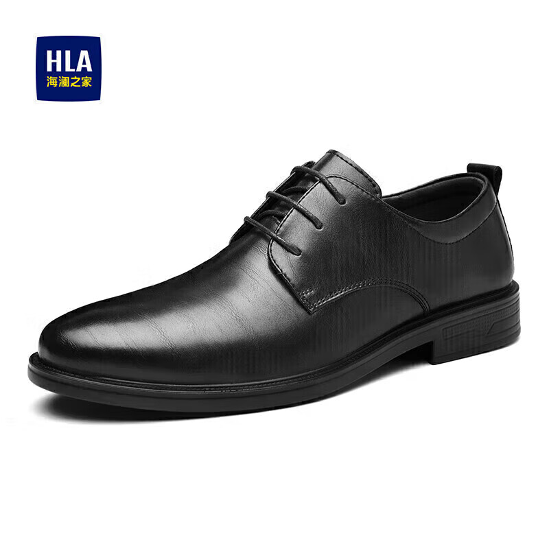 海澜之家HLA皮鞋男士商务休闲系带正装德比鞋子男HAAPXM2DBH171 黑色44