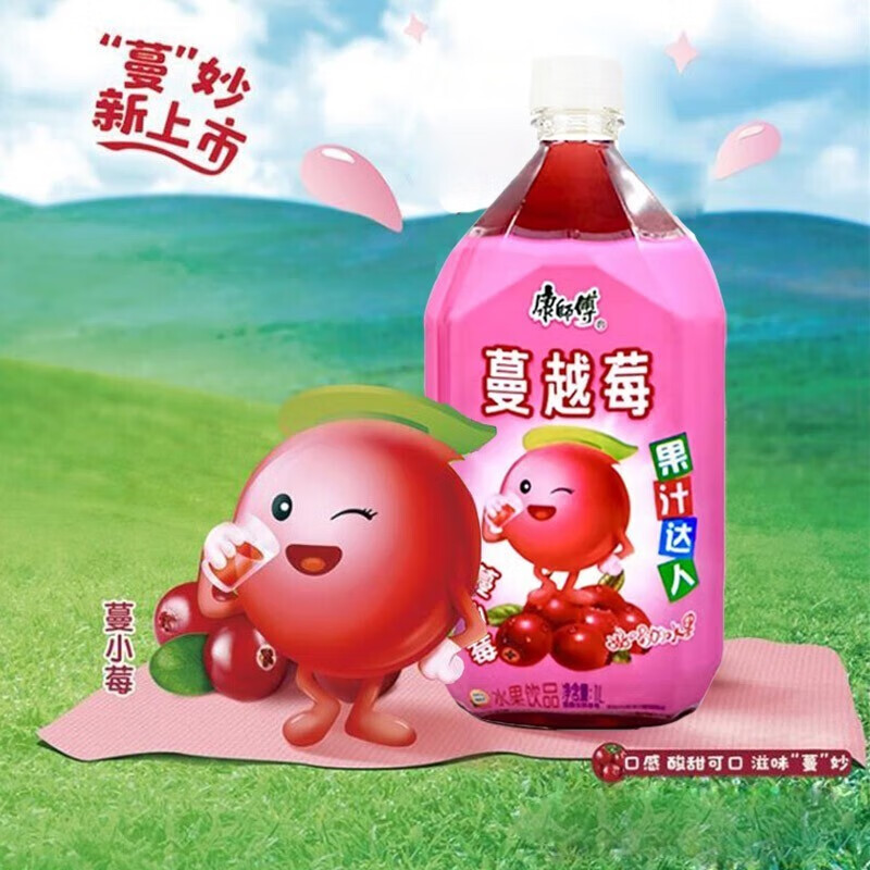 康师傅新品蔓越莓果汁达人蔓小莓饮料1l*12瓶装聚会节日办公饮品大