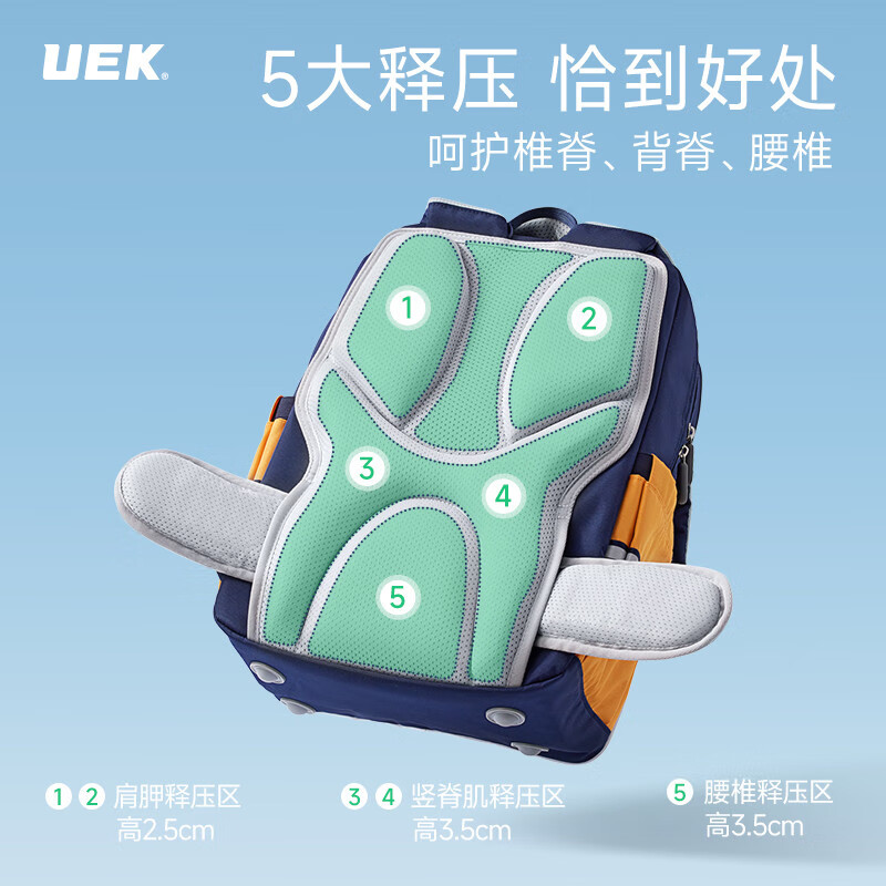 UEK儿童护脊减负小学生书包男小学生一到六年级轻便出行背包双肩包 玩趣徽章书包-绿色(小号)