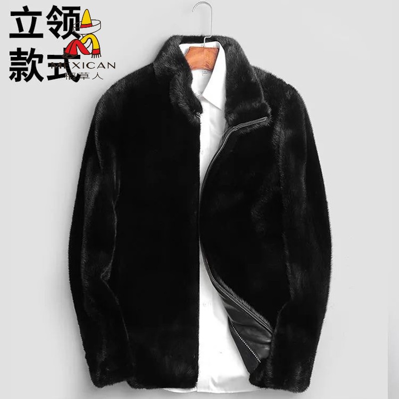 【稻草人旗舰官方店】仿貂皮大衣男士皮草外套男装海宁工艺大衣2021