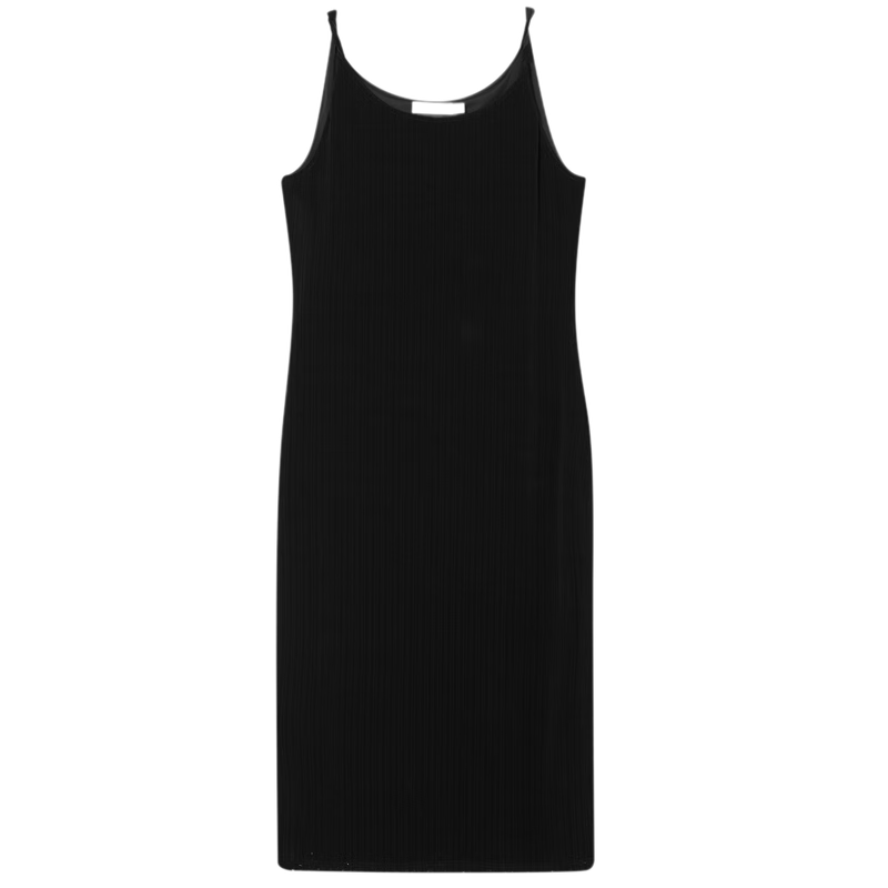 伊芙丽（eifini）伊芙丽2024春装新款醋酸压褶高级感极简显瘦经典小黑裙吊带连衣裙 黑色 L 110-125斤