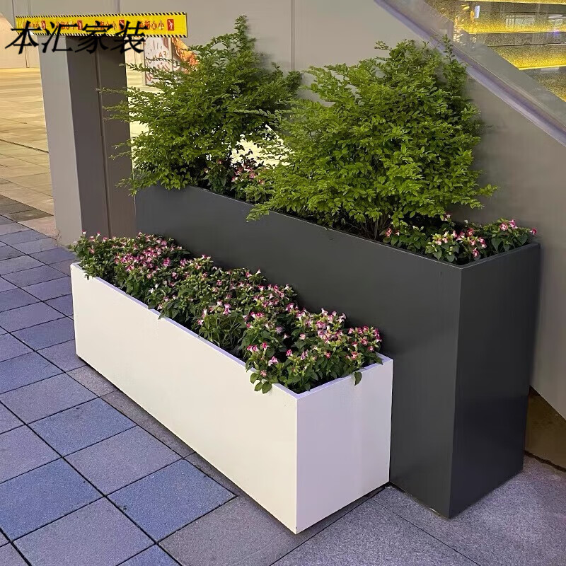 众恩定制市政镀锌板庭院花槽酒店花池外摆不锈钢花坛阳台花盆 白色