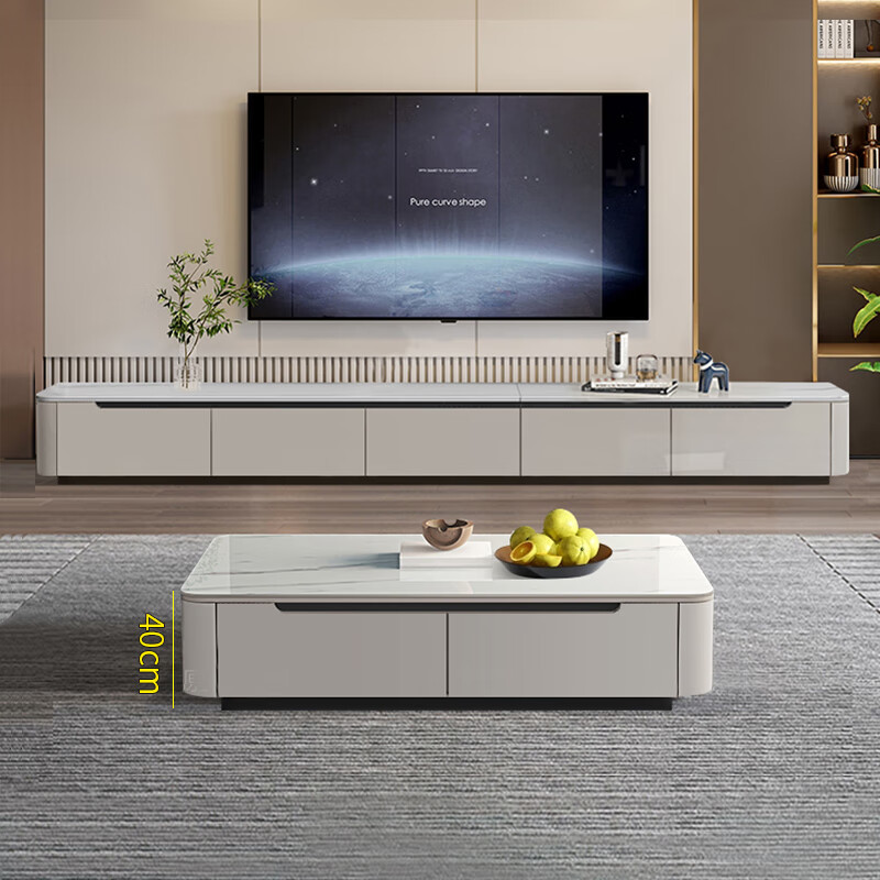 杜沃 电视柜茶几组合柜客厅小户型岩板3米电视柜+1.4米茶几落地款