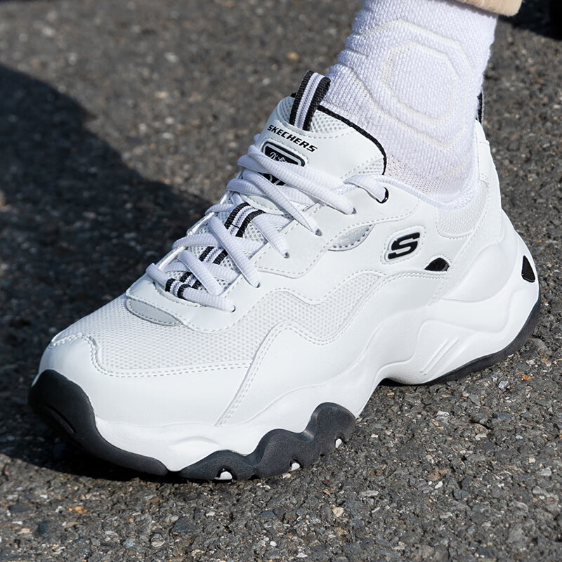 斯凯奇（Skechers）男鞋夏季2025新款厚底增高老爹鞋白色百搭熊猫鞋网面休闲运动鞋 237152-WHT 41.5