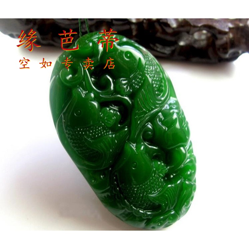 缘芭蒂(yuanbadi)碧玉金鱼原石手把件 籽料年年有余菠菜绿碧玉手玩把