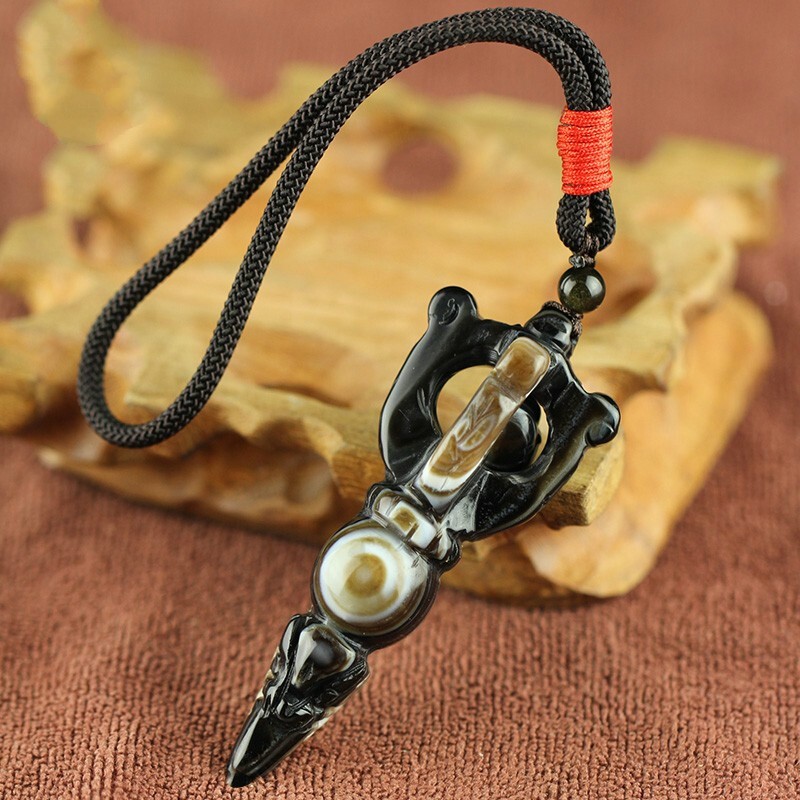 顶盈 金刚降魔杵手把件 西藏九页岩玉髓玛瑙 手工雕刻吊坠 车挂饰钥匙