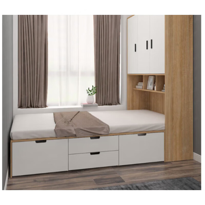 北欧小户型榻榻米床柜一体单人高箱收纳储物衣柜床组合房定制 榻榻米