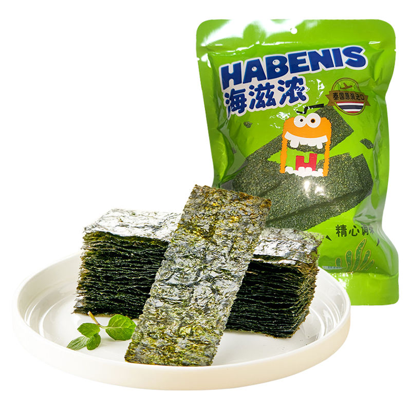 來(lái)伊份亞米海滋濃調(diào)味海苔片32g*4袋裝泰國(guó)原裝進(jìn)口下午茶袋裝休閑零食 海滋濃調(diào)味海苔片32g*4袋