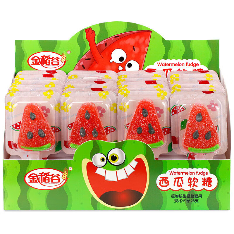 金稻谷金稻谷21g西瓜造型軟糖卡通棒棒糖創(chuàng)意盒裝糖果學(xué)校