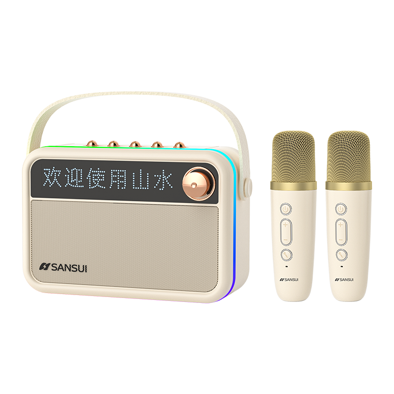 山水（SANSUI）V3戶外K歌音響麥克風(fēng)小型拉卡OK一體機無線藍牙兒童話筒家庭ktv歌詞顯示音箱【單話筒+毛絨套】