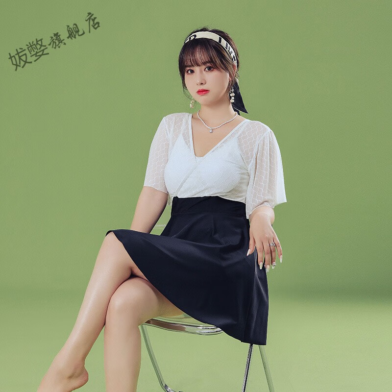 大码泳衣女遮肚200斤胖妹妹加肥加大仙女范游泳衣连体裙式显瘦保守遮
