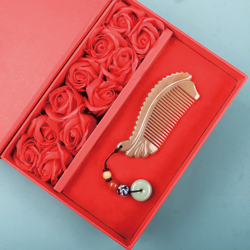 好美家(homemaker) 白水牛角梳子天然纯七夕情人节母亲节礼物礼盒套装