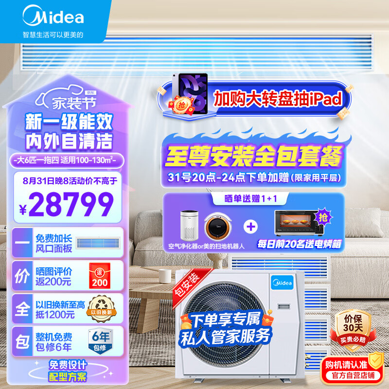 美的Midea中央空调一拖四风管机大6匹小多联机MDS三代一级能效快速冷暖智能清洁MDS-H160W-A(1)Ⅲ