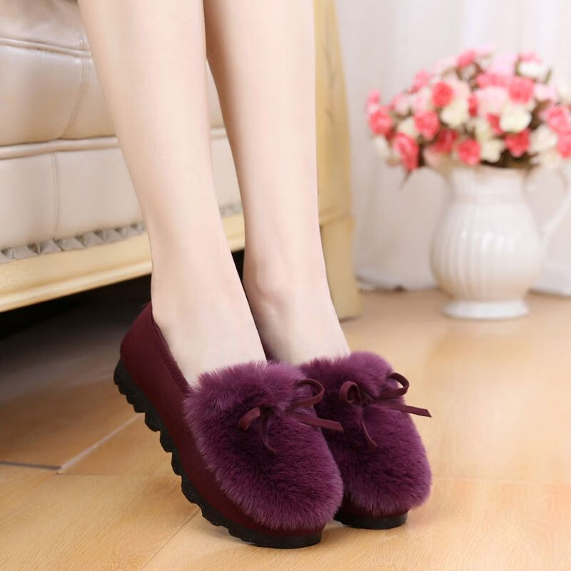 秋冬款加绒保暖豆豆鞋女平底毛毛鞋毛毛鞋女秋冬季平底豆豆鞋女保暖