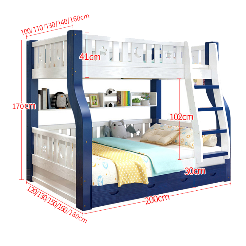 高低床实木上下床母子床双人上下铺双层床公主床多功能床宿舍床小孩床高架床带书架成人床两层储物床2米 爬梯款 上100下120 颜色备注+5cm棕垫