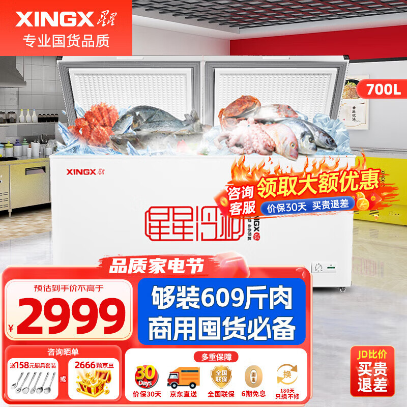 星星（XINGX）冰柜家用商用大容量超市厨房雪糕保鲜卧式冰箱冷藏冷冻转换冷柜 700升 一天不到两度电BD/BC-700R
