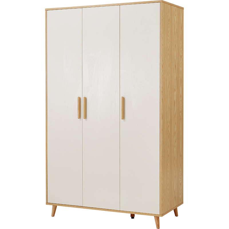 林氏木业简约现代衣柜木质家用卧室小户型三门JC18D【原木色+白色】20D-A三门衣柜1.2米