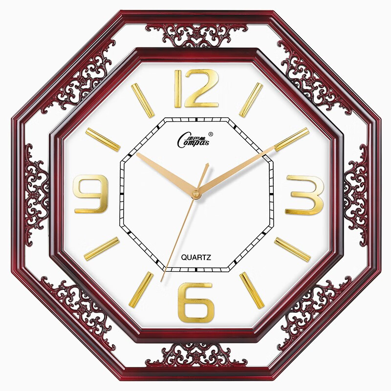 康巴丝(Compas)挂钟创意客厅石英钟表中式仿古工艺钟古典时尚电子时钟挂表 C2526红木