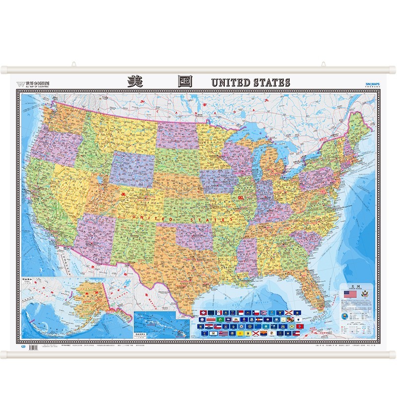 2021年新 美国地图 约1.2米*0.9米 中英文版 覆膜挂图