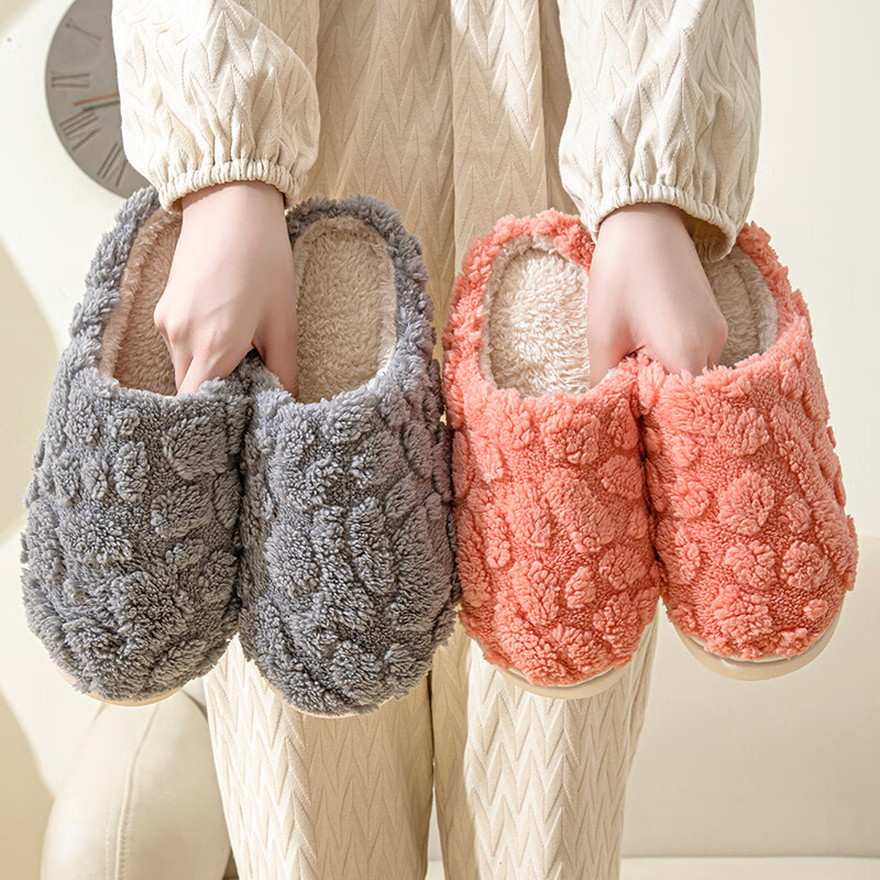 3AnGnI棉拖鞋男女秋冬季加厚保暖情侣防滑室内居家加绒厚底 咖啡色 40-41 (260mm)建议拍大一码