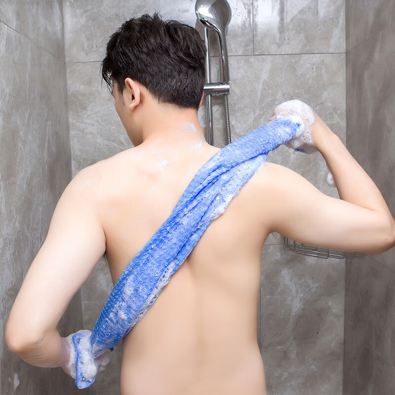 日本进口蓝色沐浴巾 男士洗澡巾强力搓背细腻泡沫搓澡巾 男肌120CM