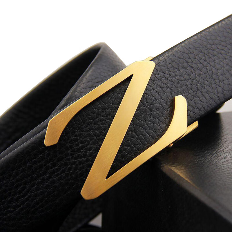 mospoke字母不锈钢皮带男士自动扣头层纯牛皮青年休闲裤腰带 金小z