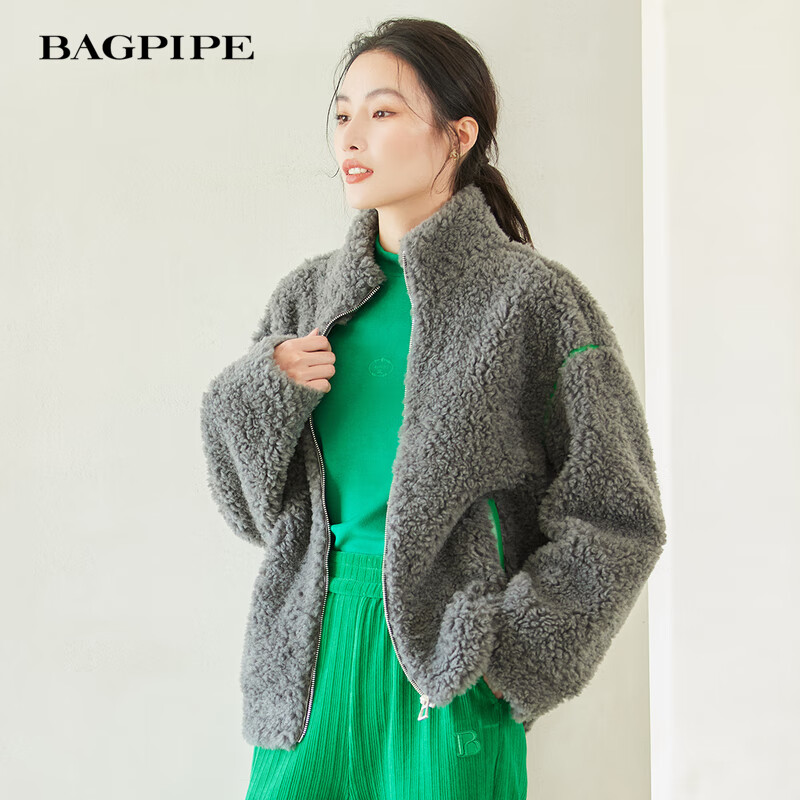 风笛（Bagpipe）2023冬季新款羊剪绒外套女百搭拉链羊毛保暖宽松通勤保暖外套 深灰色 S怎么看?