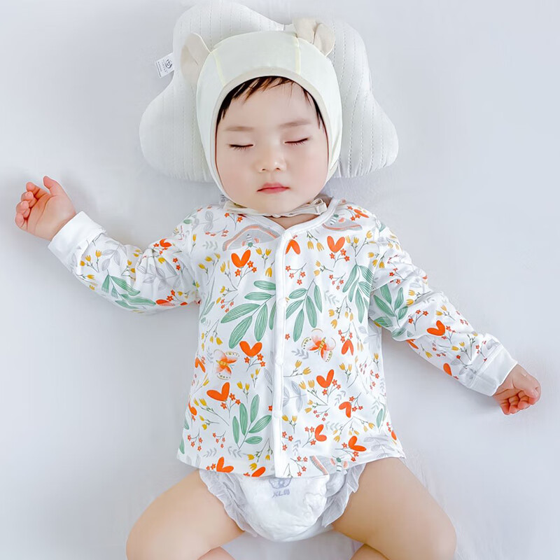 小三月新生婴儿宝宝纯棉内衣春秋无骨贴身长袖冬季可打底开衫对襟 C2层林染 59码建议10斤以内