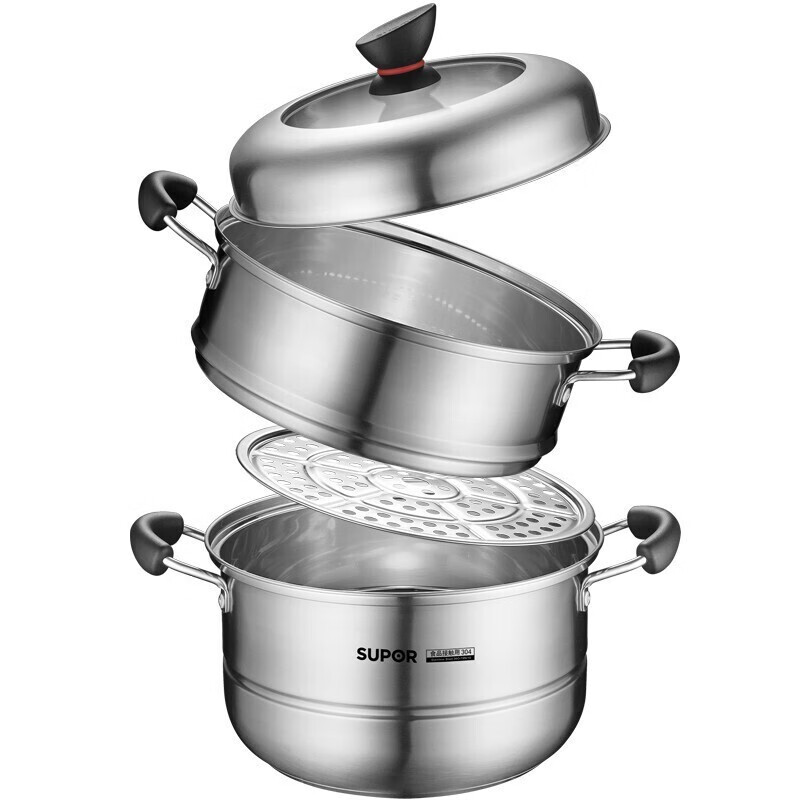 苏泊尔(supor)厨房26cm小红圈蒸锅304不锈钢电磁炉燃气通用汤锅家用