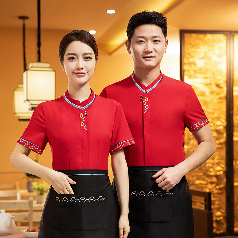 锐明凯酒店餐饮服务员工作服夏装女中餐厅茶楼烧烤火锅饭店刺绣服装