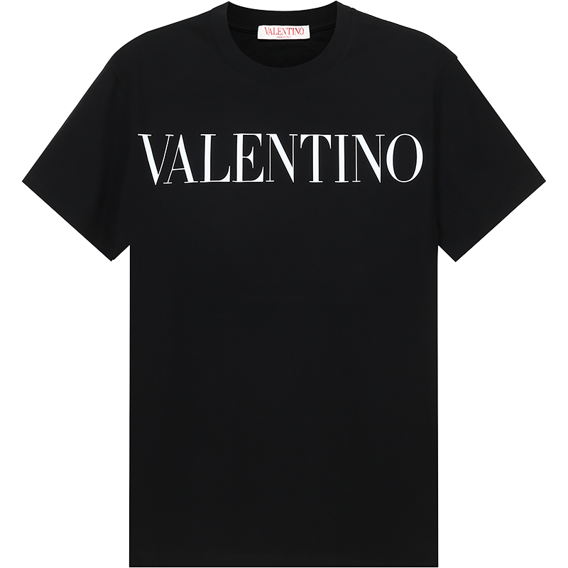 华伦天奴valentino男士棉质圆领短袖t恤黑色白色logo图案xv3mg10v84f0