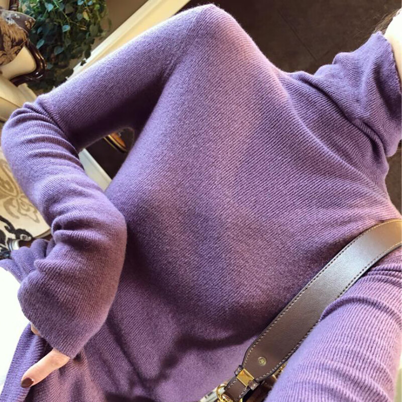 衫上衣2023新款百搭纯色修身秋冬长袖内搭高领打底衫毛衣女 浅紫色