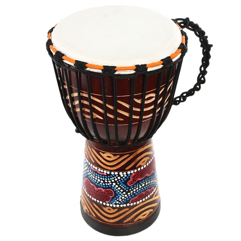 美德威 非洲鼓 8英寸彩绘非洲鼓 儿童初学者丽江演奏山羊皮木手鼓 棕色