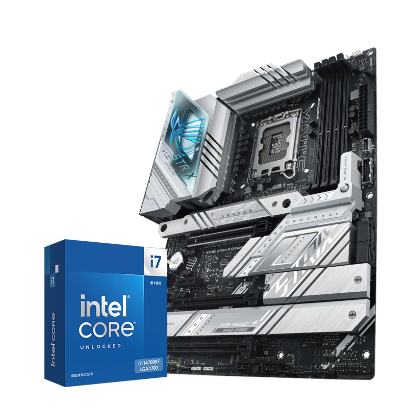 華碩主板搭 Intel i7 13700kf板u套裝 14700kf B760/Z790主板CPU套裝 華碩ROG Z790-A WIFI D4吹雪 Intel盒裝 I7 14700KF