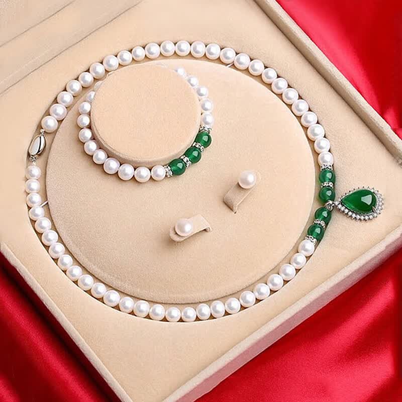 N2it 甄爱仿珍珠贝珠吊坠套装送妈妈款 母亲节礼物女节送妈妈礼物XP 贝珠玉髓三件套带礼盒