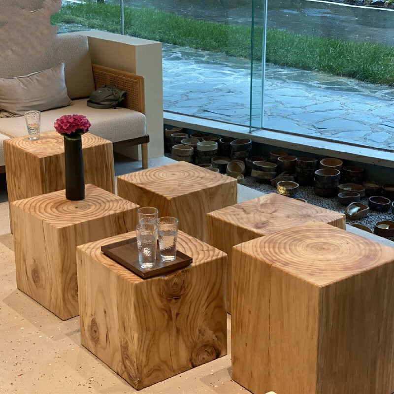 半个柠檬方形木墩矮凳原木酒店摆件组合沙发茶几实木墩子树桩木桩凳