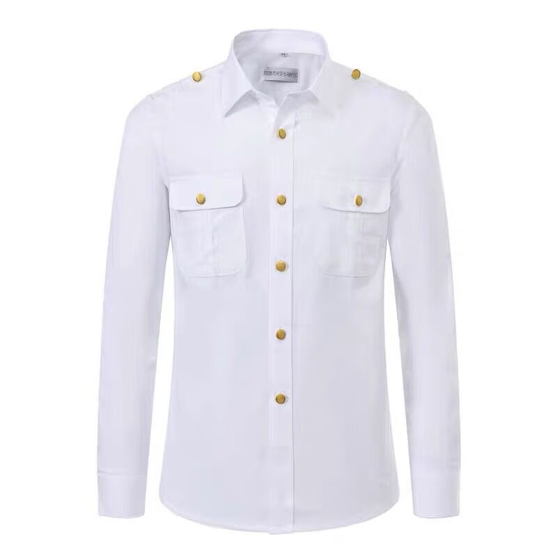 员窗口短袖工作服铁路新式路服白衬衫工装 男(白色弹力竹纤维外穿长袖