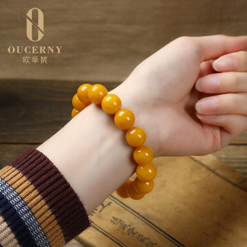 欧采妮（OUCERNY）【收藏老蜡手串】 孤品琥珀老蜜蜡手串天然满蜜单圈男士女款手链 8mm 收藏级手串 择优发货