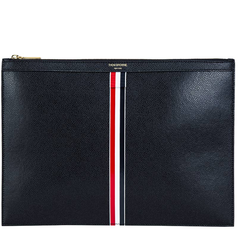 thom browne 汤姆·布朗 男士黑色牛皮卵石纹手拿包 mac054a 00198