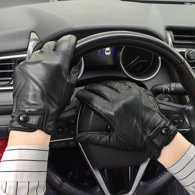 JEEP SPIRIT轻奢男士薄款头层牛皮手套复古触屏摩托机车四季骑行开车加厚真皮 黑色薄款透气好 XXL