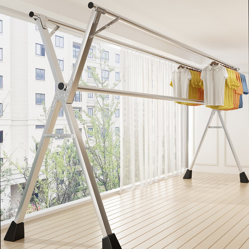 映彤新款落地折叠晾衣架室内家用阳台室外不锈钢晾衣伸缩杆式晾晒被子