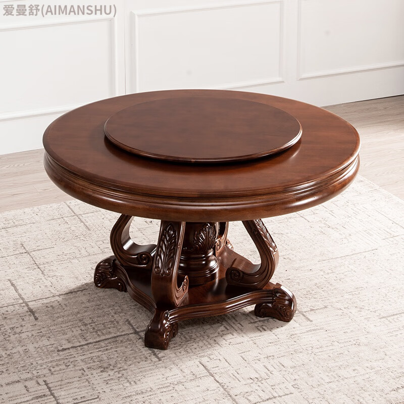 爱曼舒(aimanshu)欧式餐桌旋转伸缩餐桌变圆形餐桌家用实木带转盘扩大