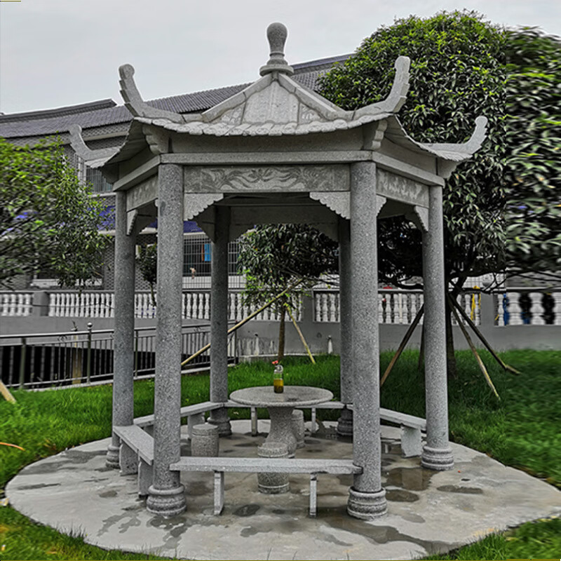 瀛乐 石亭子花岗岩六角亭子长廊别墅庭院小区公园凉亭景观雕塑厂家 石