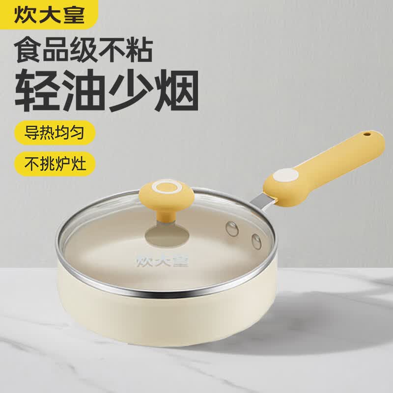 炊大皇奶锅宝宝辅食套装锅多功能汤锅平底煎锅煮泡面迷你热牛奶不粘锅 蛋黄煎锅20cm【带盖】