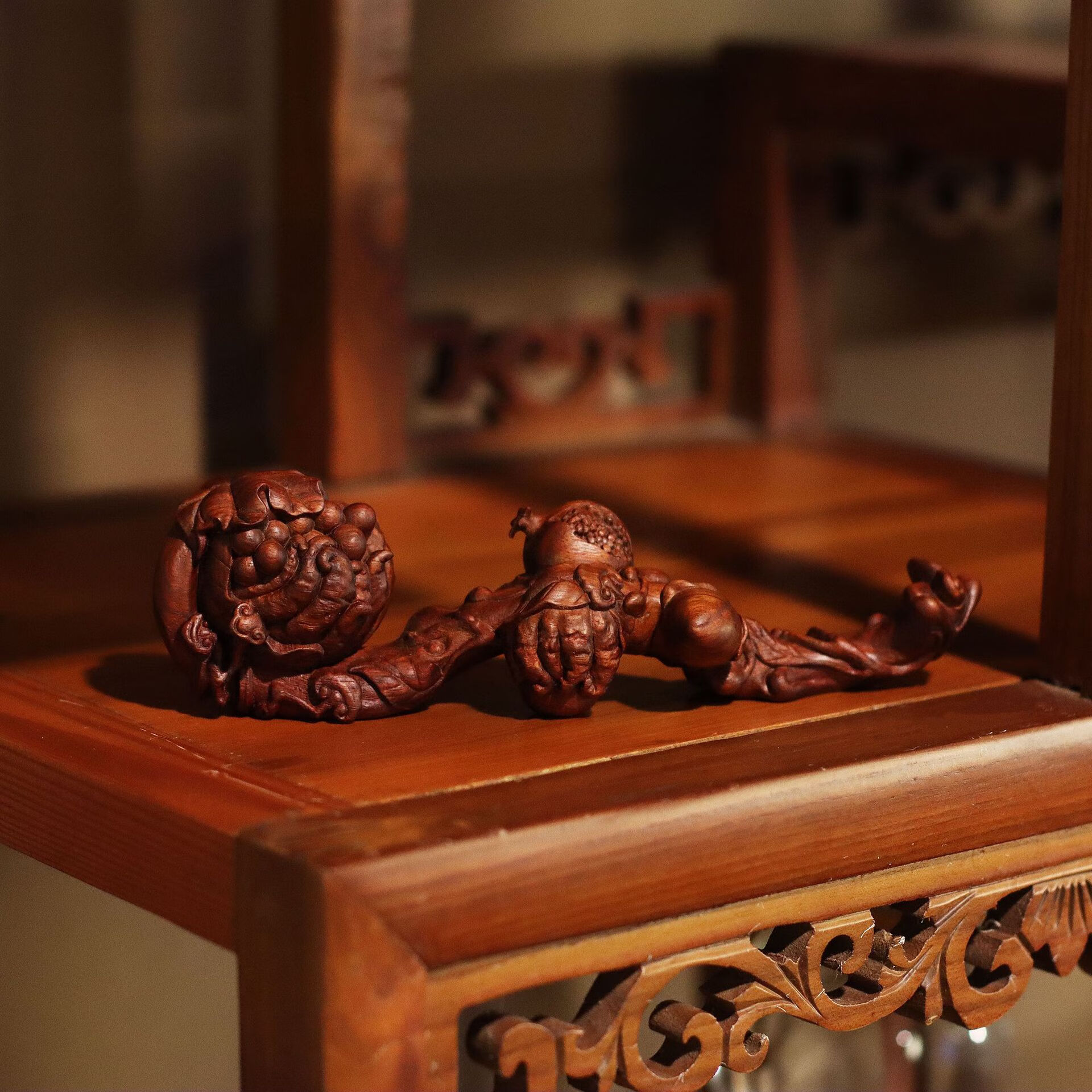 百果如意 非洲血檀木雕摆件手把件 手工雕刻工艺品 非洲血檀如意 l18