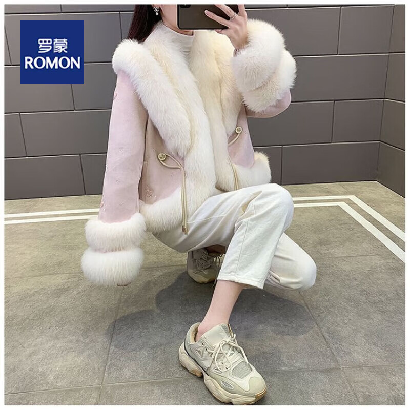 罗蒙（ROMON）海宁皮草整皮狐狸毛领皮草外套2023冬季新款海宁羽绒服女短款保暖 貂绒外套女-粉红色 M怎么样,好用不?